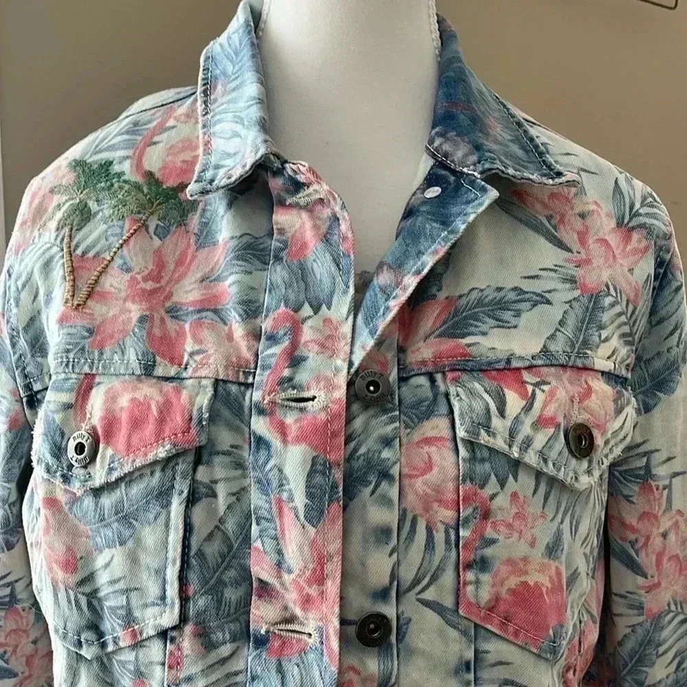 [S]Billy. T Tropical Floral  Embroidered Denim Jacket - Picture 2 of 16